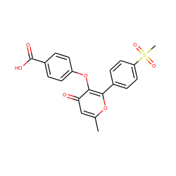 Cc1cc(=O)c(Oc2ccc(C(=O)O)cc2)c(-c2ccc(S(C)(=O)=O)cc2)o1 ZINC000013581233