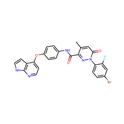 Cc1cc(=O)n(-c2ccc(Br)cc2F)nc1C(=O)Nc1ccc(Oc2ccnc3[nH]ccc23)cc1 ZINC001772598711