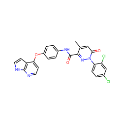 Cc1cc(=O)n(-c2ccc(Cl)cc2Cl)nc1C(=O)Nc1ccc(Oc2ccnc3[nH]ccc23)cc1 ZINC001772610884