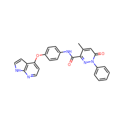 Cc1cc(=O)n(-c2ccccc2)nc1C(=O)Nc1ccc(Oc2ccnc3[nH]ccc23)cc1 ZINC001772638574