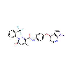 Cc1cc(=O)n(-c2ccccc2C(F)(F)F)nc1C(=O)Nc1ccc(Oc2ccnc3c2ccn3C)cc1 ZINC001772622422