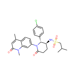 Cc1cc(=O)n(C)c2cc(N3C(=O)CC[C@H](NS(=O)(=O)CC(C)C)[C@H]3c3ccc(Cl)cc3)ccc12 ZINC000514251193