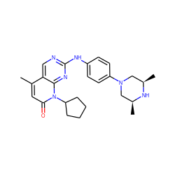 Cc1cc(=O)n(C2CCCC2)c2nc(Nc3ccc(N4C[C@H](C)N[C@H](C)C4)cc3)ncc12 ZINC000013641536