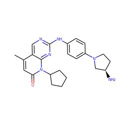 Cc1cc(=O)n(C2CCCC2)c2nc(Nc3ccc(N4CC[C@@H](N)C4)cc3)ncc12 ZINC000013641524