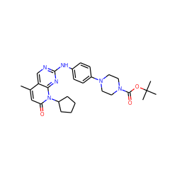 Cc1cc(=O)n(C2CCCC2)c2nc(Nc3ccc(N4CCN(C(=O)OC(C)(C)C)CC4)cc3)ncc12 ZINC000013641514