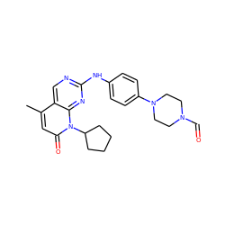 Cc1cc(=O)n(C2CCCC2)c2nc(Nc3ccc(N4CCN(C=O)CC4)cc3)ncc12 ZINC000013641508