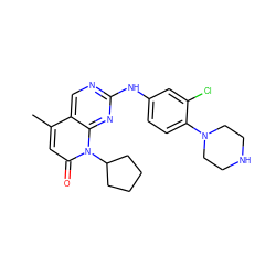 Cc1cc(=O)n(C2CCCC2)c2nc(Nc3ccc(N4CCNCC4)c(Cl)c3)ncc12 ZINC000013641542