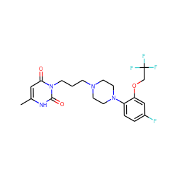 Cc1cc(=O)n(CCCN2CCN(c3ccc(F)cc3OCC(F)(F)F)CC2)c(=O)[nH]1 ZINC000013490000