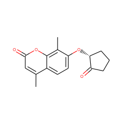 Cc1cc(=O)oc2c(C)c(O[C@@H]3CCCC3=O)ccc12 ZINC000045495794