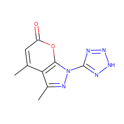 Cc1cc(=O)oc2c1c(C)nn2-c1nn[nH]n1 ZINC000004272372