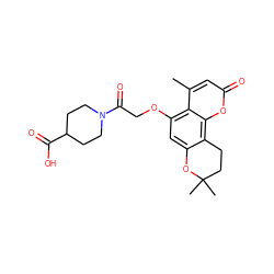 Cc1cc(=O)oc2c3c(cc(OCC(=O)N4CCC(C(=O)O)CC4)c12)OC(C)(C)CC3 ZINC000008877514