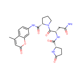 Cc1cc(=O)oc2cc(NC(=O)[C@@H]3CCCN3C(=O)[C@H](CC(N)=O)NC(=O)[C@@H]3CCC(=O)N3)ccc12 ZINC000139348981