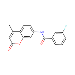 Cc1cc(=O)oc2cc(NC(=O)c3cccc(F)c3)ccc12 ZINC000000494600