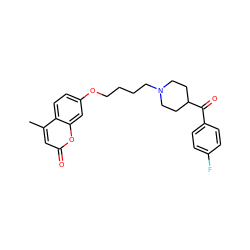 Cc1cc(=O)oc2cc(OCCCCN3CCC(C(=O)c4ccc(F)cc4)CC3)ccc12 ZINC000096929496