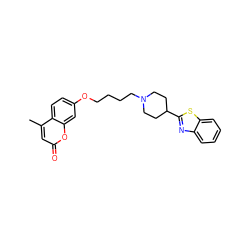 Cc1cc(=O)oc2cc(OCCCCN3CCC(c4nc5ccccc5s4)CC3)ccc12 ZINC000096929505