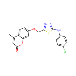 Cc1cc(=O)oc2cc(OCc3nnc(Nc4ccc(Cl)cc4)s3)ccc12 ZINC000038797038