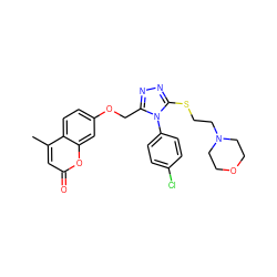 Cc1cc(=O)oc2cc(OCc3nnc(SCCN4CCOCC4)n3-c3ccc(Cl)cc3)ccc12 ZINC000095576464