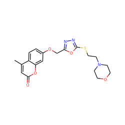 Cc1cc(=O)oc2cc(OCc3nnc(SCCN4CCOCC4)o3)ccc12 ZINC000095574465