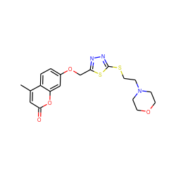 Cc1cc(=O)oc2cc(OCc3nnc(SCCN4CCOCC4)s3)ccc12 ZINC000095573332