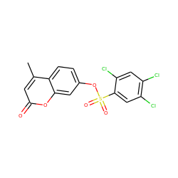 Cc1cc(=O)oc2cc(OS(=O)(=O)c3cc(Cl)c(Cl)cc3Cl)ccc12 ZINC001772649425