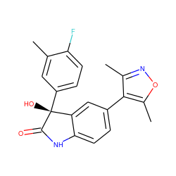 Cc1cc([C@@]2(O)C(=O)Nc3ccc(-c4c(C)noc4C)cc32)ccc1F ZINC000219505025