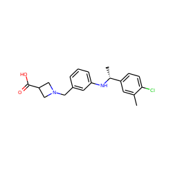 Cc1cc([C@@H](C)Nc2cccc(CN3CC(C(=O)O)C3)c2)ccc1Cl ZINC000118392049