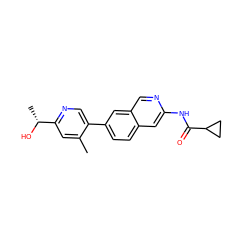 Cc1cc([C@@H](C)O)ncc1-c1ccc2cc(NC(=O)C3CC3)ncc2c1 ZINC000144291675