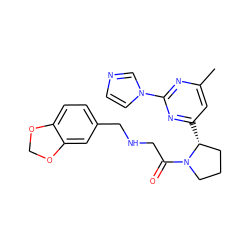 Cc1cc([C@@H]2CCCN2C(=O)CNCc2ccc3c(c2)OCO3)nc(-n2ccnc2)n1 ZINC000035901747