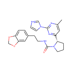 Cc1cc([C@@H]2CCCN2C(=O)NCCc2ccc3c(c2)OCO3)nc(-n2ccnc2)n1 ZINC000073196428