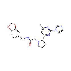 Cc1cc([C@@H]2CCCN2CC(=O)NCc2ccc3c(c2)OCO3)nc(-n2ccnc2)n1 ZINC000035860801