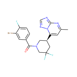 Cc1cc([C@@H]2CN(C(=O)c3ccc(F)c(Br)c3)CC(F)(F)C2)n2ncnc2n1 ZINC000584905441