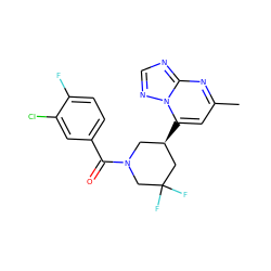 Cc1cc([C@@H]2CN(C(=O)c3ccc(F)c(Cl)c3)CC(F)(F)C2)n2ncnc2n1 ZINC000584905419