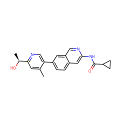 Cc1cc([C@H](C)O)ncc1-c1ccc2cc(NC(=O)C3CC3)ncc2c1 ZINC000144290508