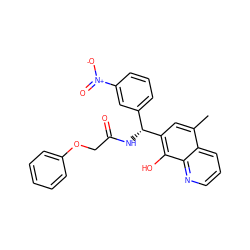 Cc1cc([C@H](NC(=O)COc2ccccc2)c2cccc([N+](=O)[O-])c2)c(O)c2ncccc12 ZINC000040918415