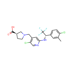 Cc1cc([C@H](Nc2cc(CN3CC[C@@H](C(=O)O)C3)c(Cl)cn2)C(F)(F)F)ccc1Cl ZINC000118390791