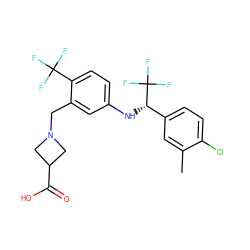 Cc1cc([C@H](Nc2ccc(C(F)(F)F)c(CN3CC(C(=O)O)C3)c2)C(F)(F)F)ccc1Cl ZINC000118530411