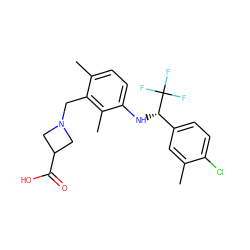 Cc1cc([C@H](Nc2ccc(C)c(CN3CC(C(=O)O)C3)c2C)C(F)(F)F)ccc1Cl ZINC000118395441