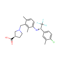 Cc1cc([C@H](Nc2ccc(C)c(CN3CC[C@@H](C(=O)O)C3)c2C)C(F)(F)F)ccc1Cl ZINC000118388012