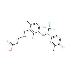 Cc1cc([C@H](Nc2ccc(C)c(CNCCC(=O)O)c2C)C(F)(F)F)ccc1Cl ZINC000118393021