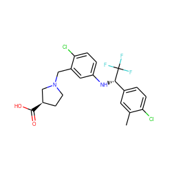 Cc1cc([C@H](Nc2ccc(Cl)c(CN3CC[C@@H](C(=O)O)C3)c2)C(F)(F)F)ccc1Cl ZINC000118394812