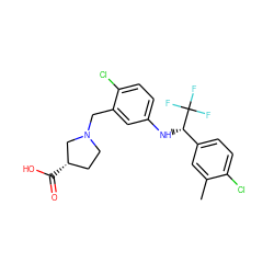 Cc1cc([C@H](Nc2ccc(Cl)c(CN3CC[C@H](C(=O)O)C3)c2)C(F)(F)F)ccc1Cl ZINC000118394807