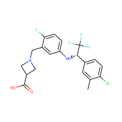 Cc1cc([C@H](Nc2ccc(F)c(CN3CC(C(=O)O)C3)c2)C(F)(F)F)ccc1Cl ZINC000118395915