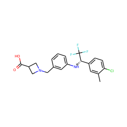 Cc1cc([C@H](Nc2cccc(CN3CC(C(=O)O)C3)c2)C(F)(F)F)ccc1Cl ZINC000118397374