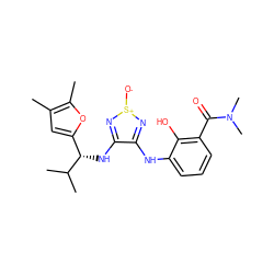 Cc1cc([C@H](Nc2n[s+]([O-])nc2Nc2cccc(C(=O)N(C)C)c2O)C(C)C)oc1C ZINC000253666863