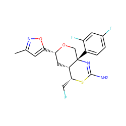 Cc1cc([C@H]2C[C@H]3[C@@H](CF)SC(N)=N[C@@]3(c3ccc(F)cc3F)CO2)on1 ZINC000169708475