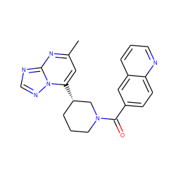 Cc1cc([C@H]2CCCN(C(=O)c3ccc4ncccc4c3)C2)n2ncnc2n1 ZINC001772652388