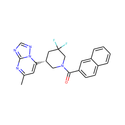 Cc1cc([C@H]2CN(C(=O)c3ccc4ccccc4c3)CC(F)(F)C2)n2ncnc2n1 ZINC001772624154