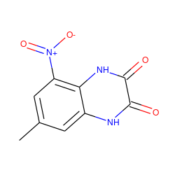 Cc1cc([N+](=O)[O-])c2[nH]c(=O)c(=O)[nH]c2c1 ZINC000013761191