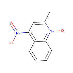 Cc1cc([N+](=O)[O-])c2ccccc2[n+]1[O-] ZINC000001868576