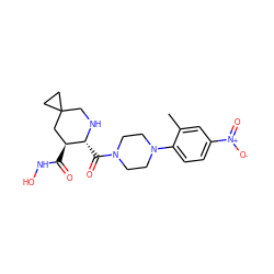 Cc1cc([N+](=O)[O-])ccc1N1CCN(C(=O)[C@H]2NCC3(CC3)C[C@@H]2C(=O)NO)CC1 ZINC000035246454